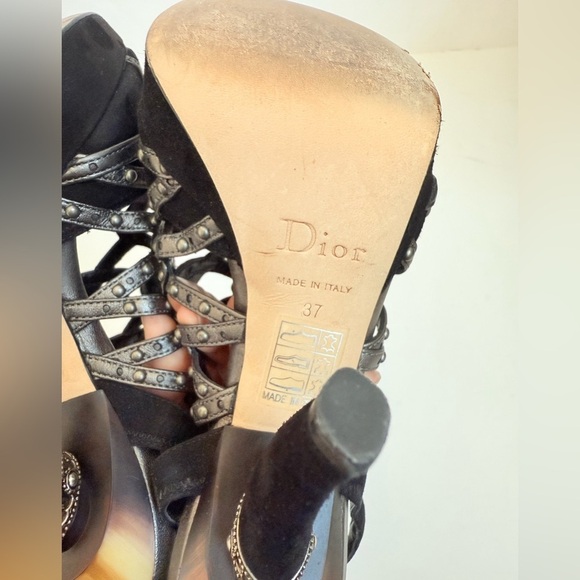 Christian Dior Black Grey Gunmetal Suede Leather Caged Runway 2009 Sandals EU37 - Picture 13 of 15